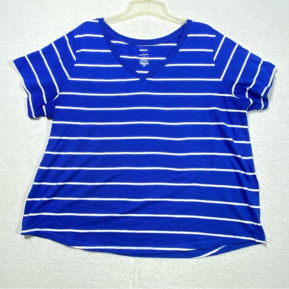 Sonoma Tops - Sonoma Everyday Tee Women's 1X Blue White Striped Short Sleeve V Neck Casual Top